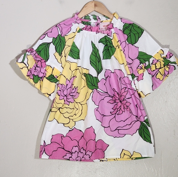 Banjanan Floral Print Blouse with Ruffle Sleeves - Picture 1 of 6